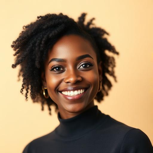 Portrait of Akuele Odette Noumadji, pre-med clinical researcher, smiling at the camera